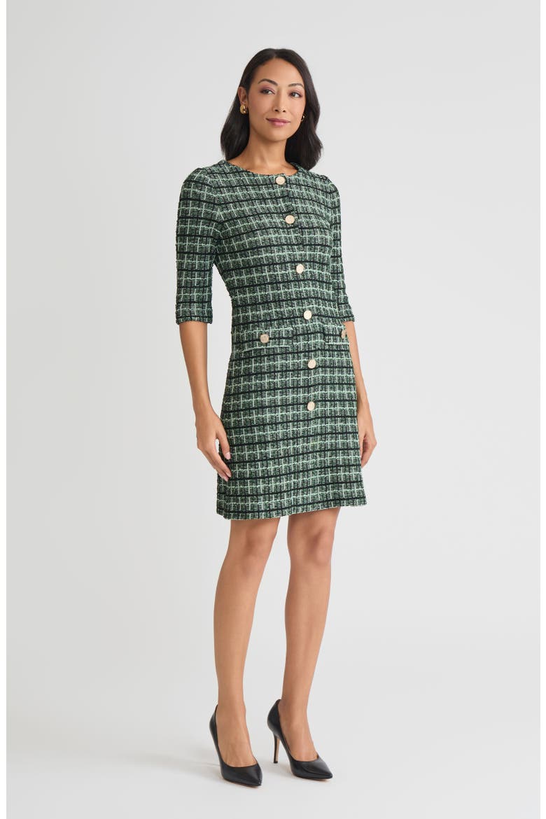 Plaid Multi-Stitch Knit Sheath Dress, Alternate, color, Dark Ivy/ Agave/ Black
