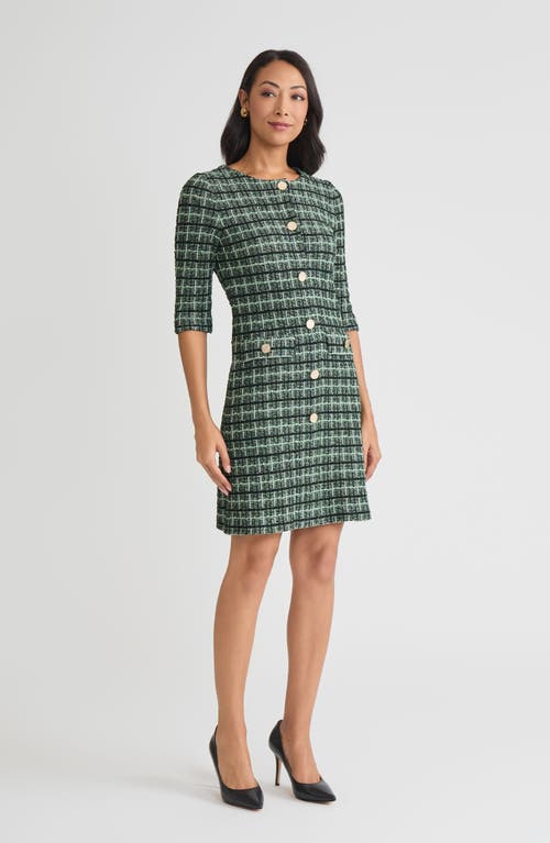 Misook Plaid Multi-stitch Knit Sheath Dress In Green