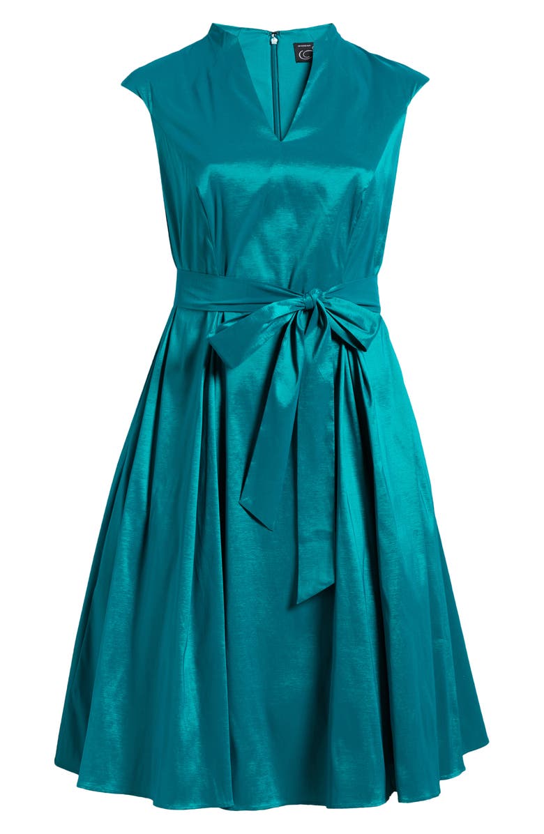 Alex Evenings Cap Sleeve Taffeta Cocktail Dress, Alternate, color, Hot Teal