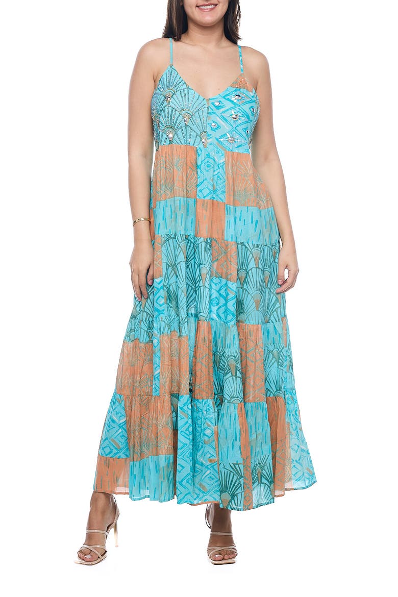 Patchwork Cotton Maxi Sundress, Main, color, BROWN