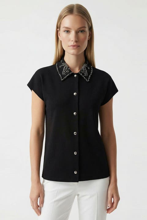 Sleeveless Regular Fit Knit Embroidered Shirt