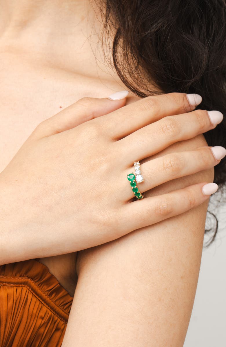 VALANI ATELIER Diamond & Emerald Bypass Band Ring, Alternate, color, 14K Yellow Gold