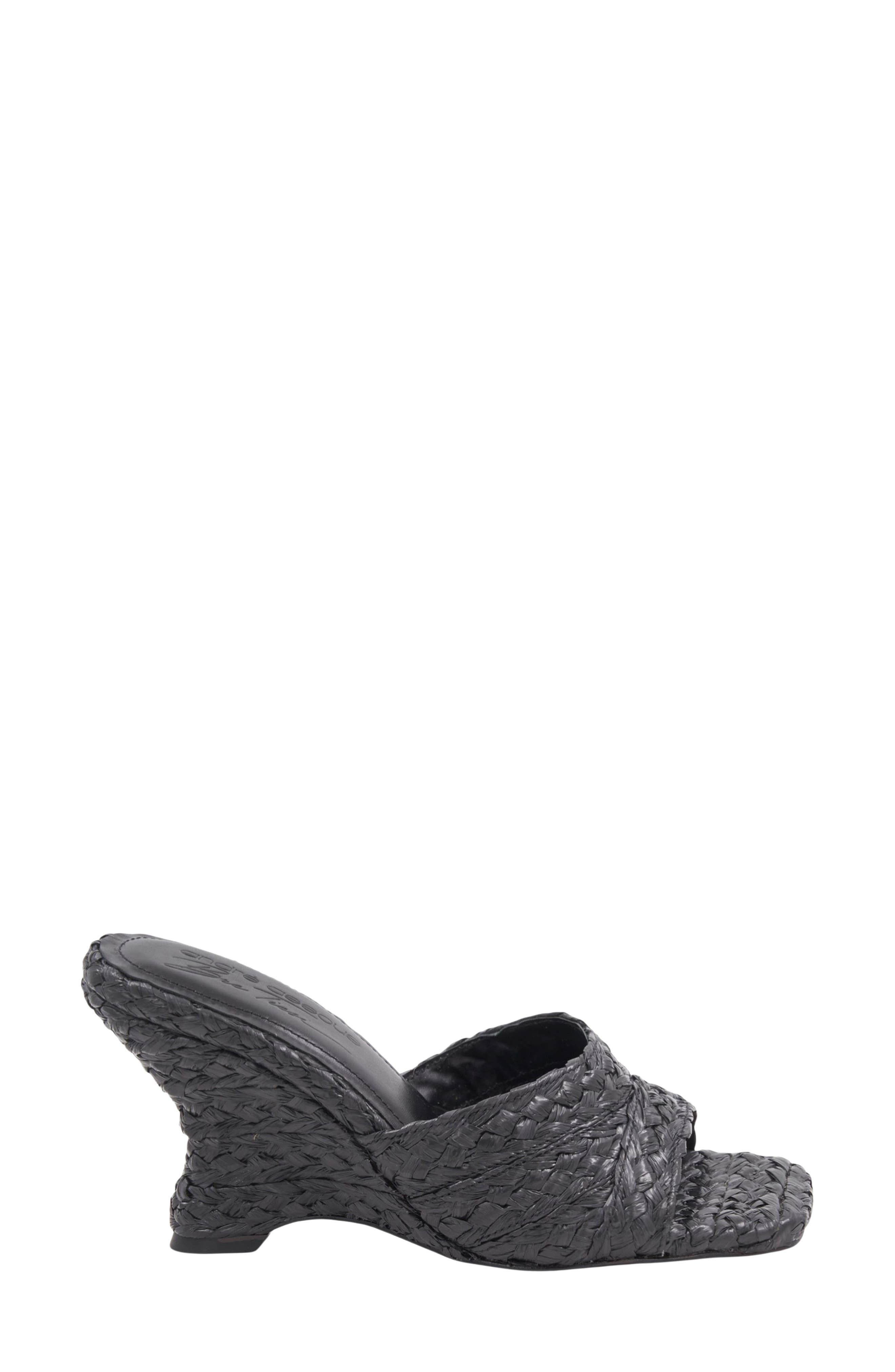 Breana Square Toe Wedge Mule, Alternate, color, BLACK RAFFIA