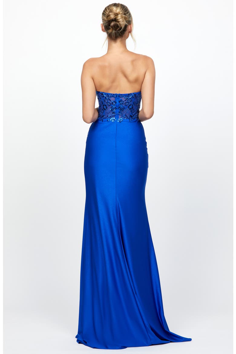 Madeleine Strapless High Split Gown, Alternate, color, COBALT