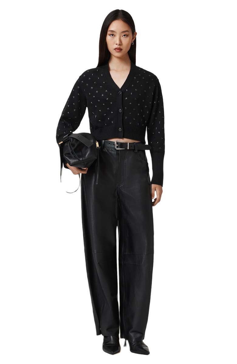 AllSaints Mazy Star Studded Cotton Cardigan, Alternate, color, Black
