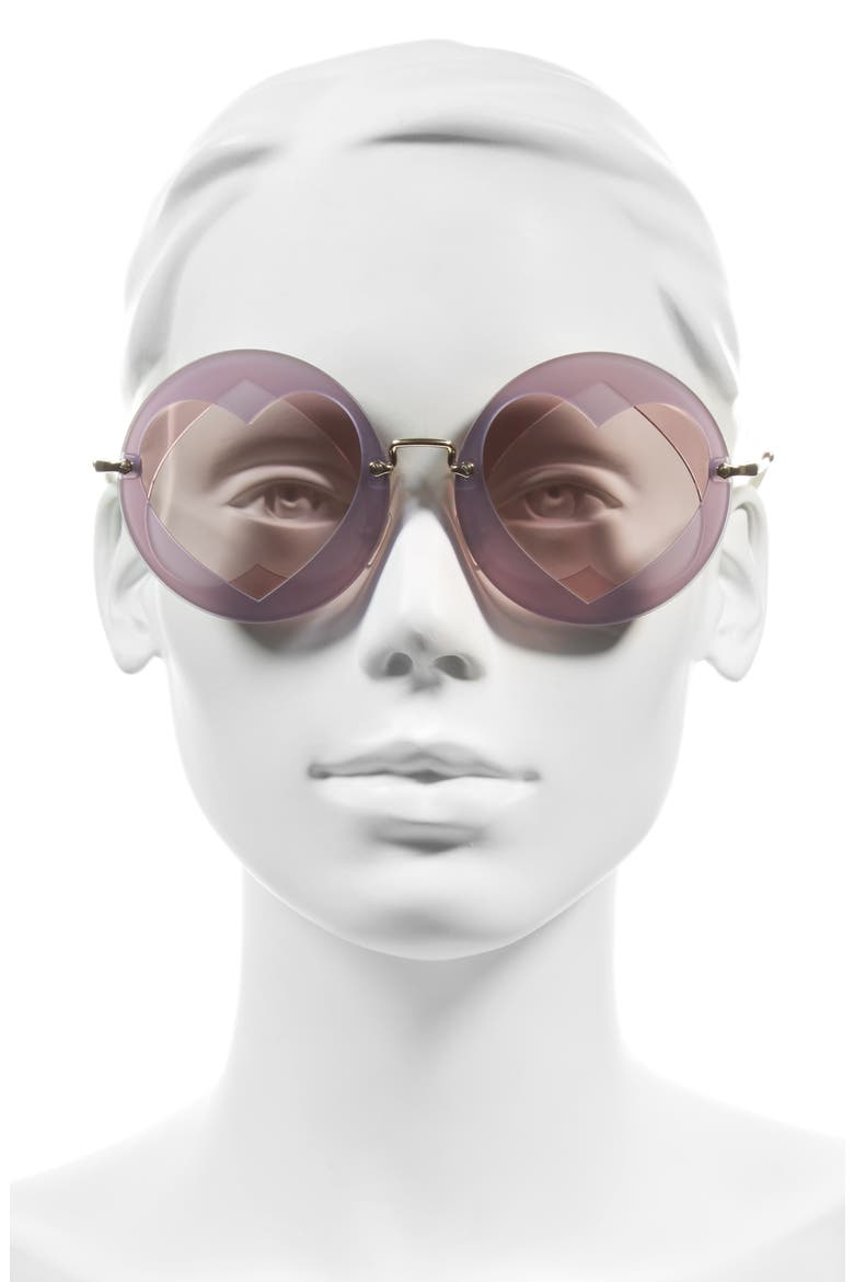 62mm Heart Inset Round Sunglasses, Alternate, color, LILAC