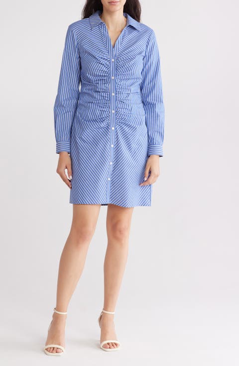 Ruched Long Sleeve Shirtdress
