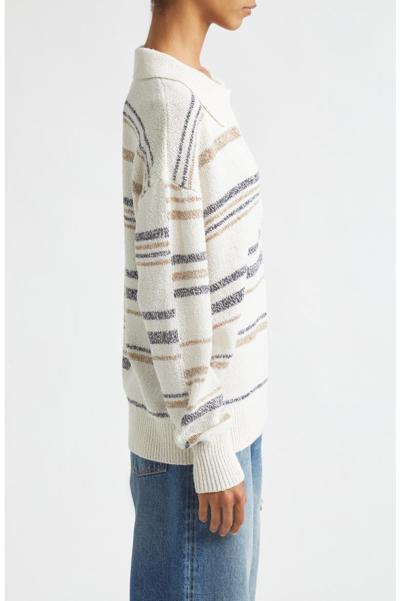 V Neck Long Sleeve Polo Sweater, Alternate, color, IVORY MULTI