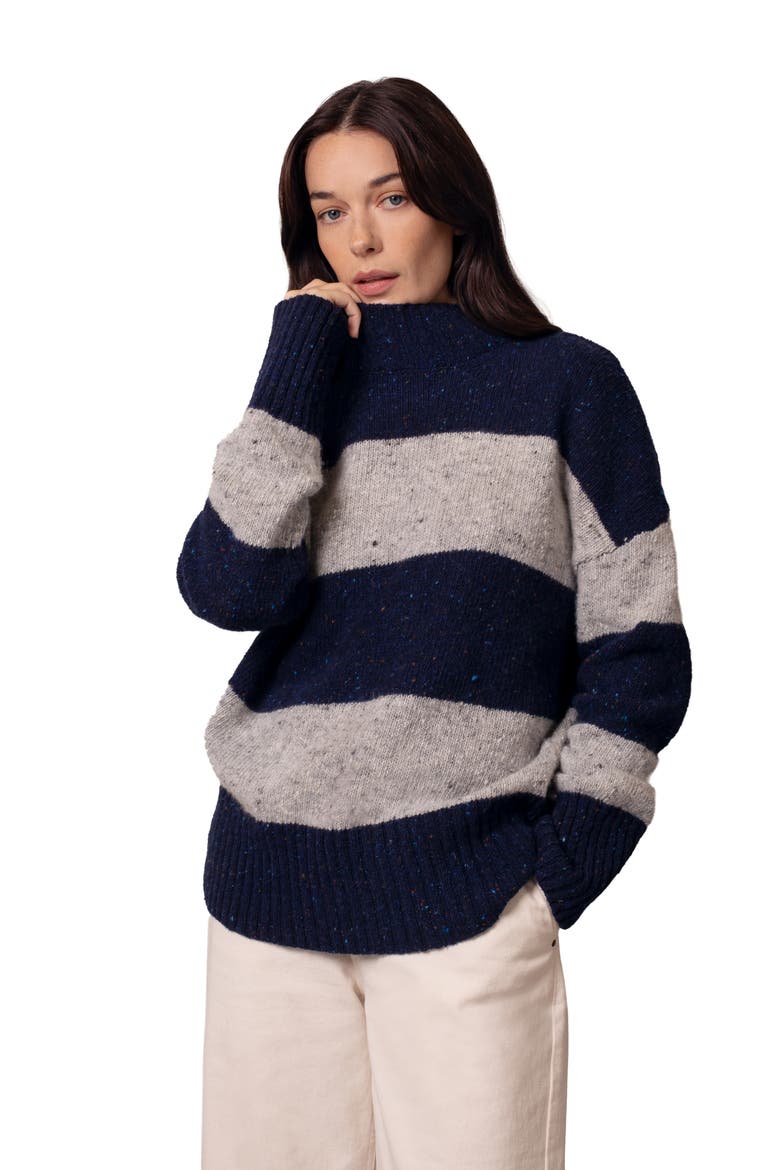 Donegal Colourblock Funnel Neck Sweater, Main, color, Navy / Oatmeal