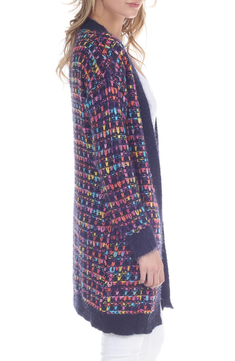 RAIN AND ROSE Multicolor Chenille Longline Cardigan, Alternate, color, Blue Multi
