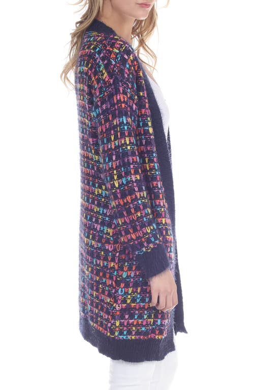 Rain And Rose Multicolor Chenille Longline Cardigan In Blue