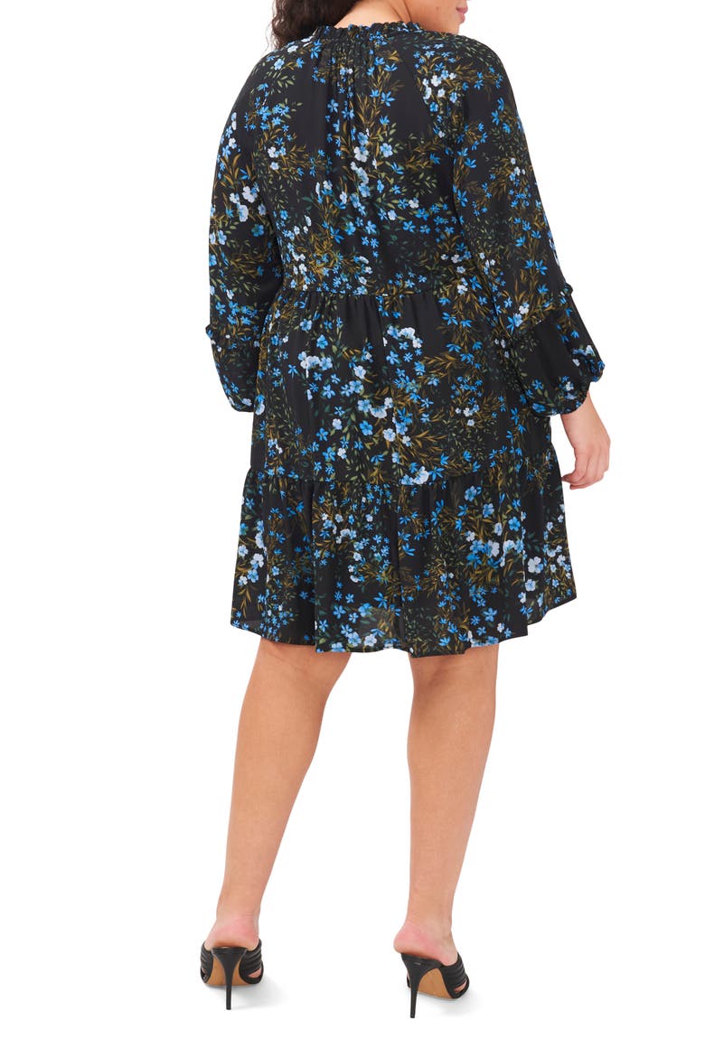 Floral Print Long Sleeve A-Line Dress, Alternate, color, LAPIS BLUE