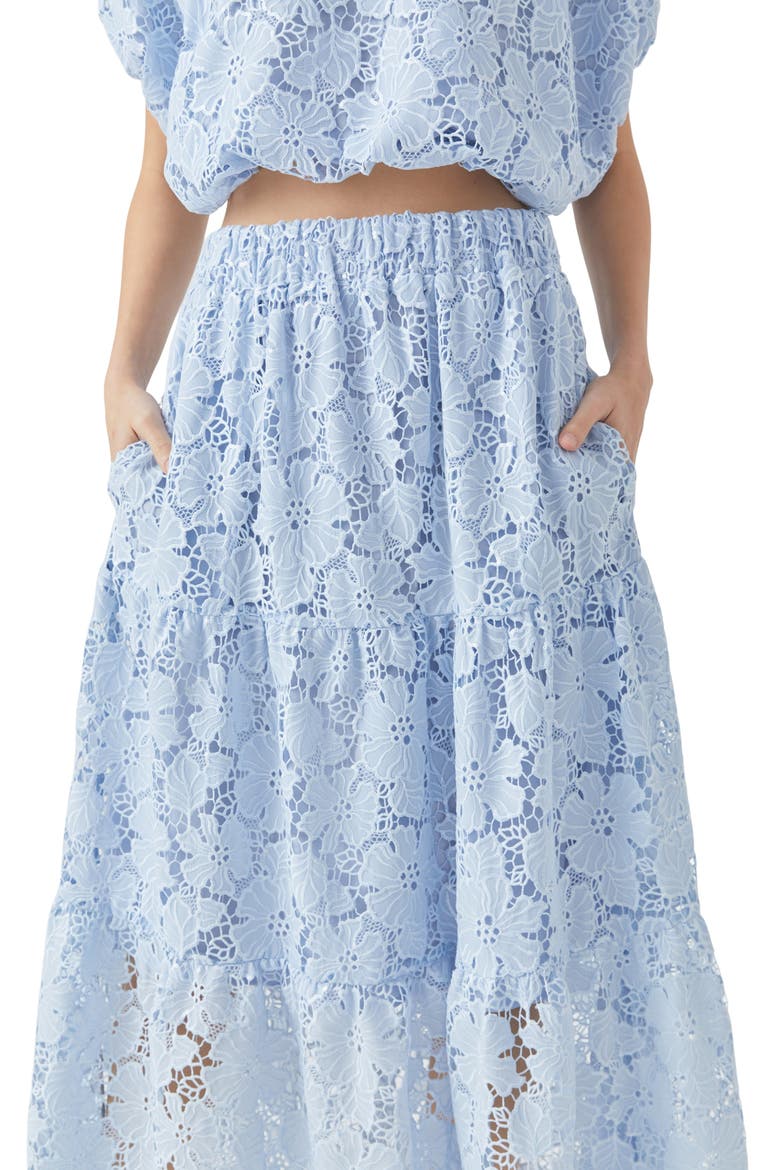 Tiered Sequin Lace Maxi Skirt, Alternate, color, POWDER BLUE