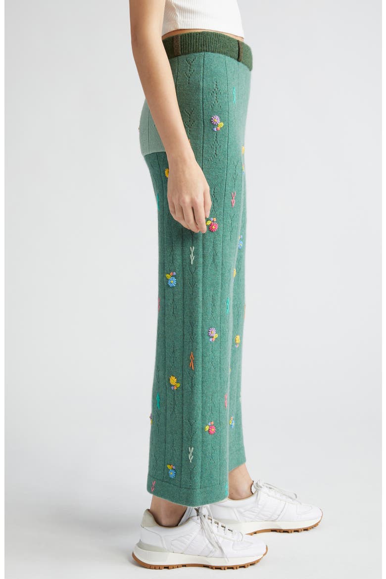 Daisy Embroidered Pointelle Knit Lambswool Pants, Alternate, color, JADE