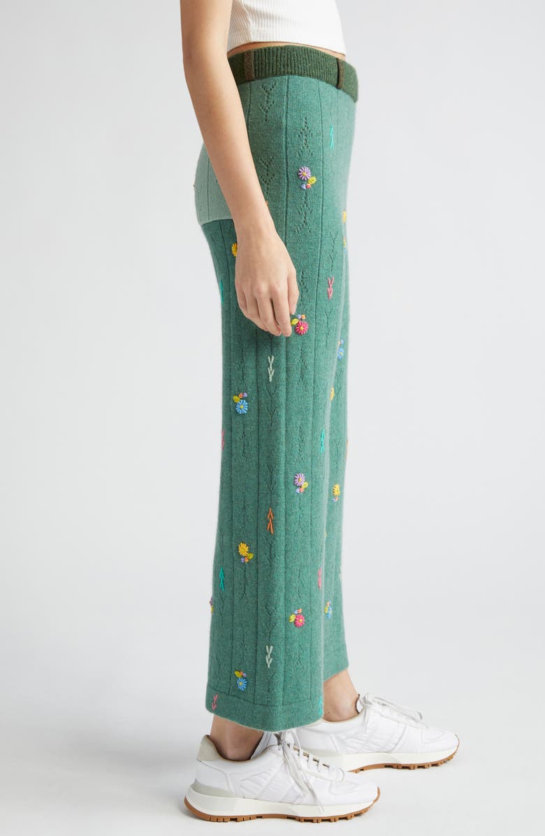 YanYan Daisy Embroidered Pointelle Knit Lambswool Pants, Alternate, color, 