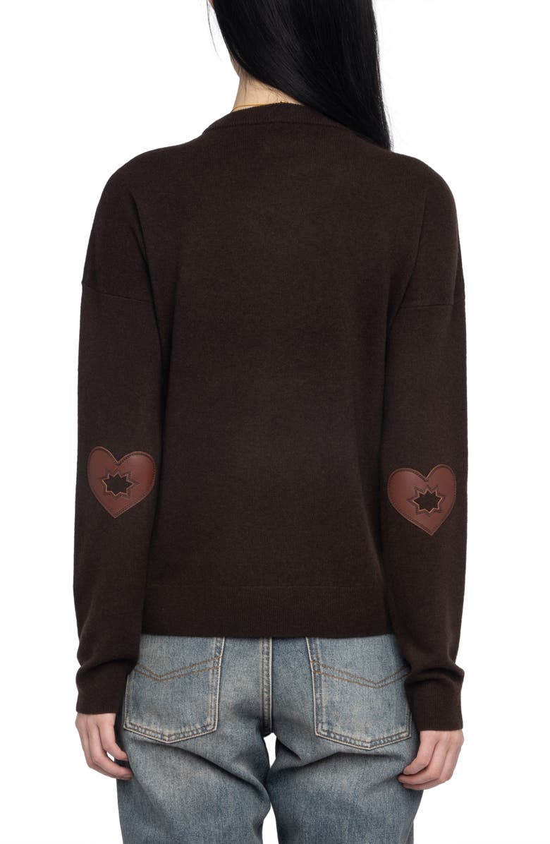 Zadig & Voltaire Cici Heart Patch Wool & Cashmere Sweater, Alternate, color, Dark Chocolate