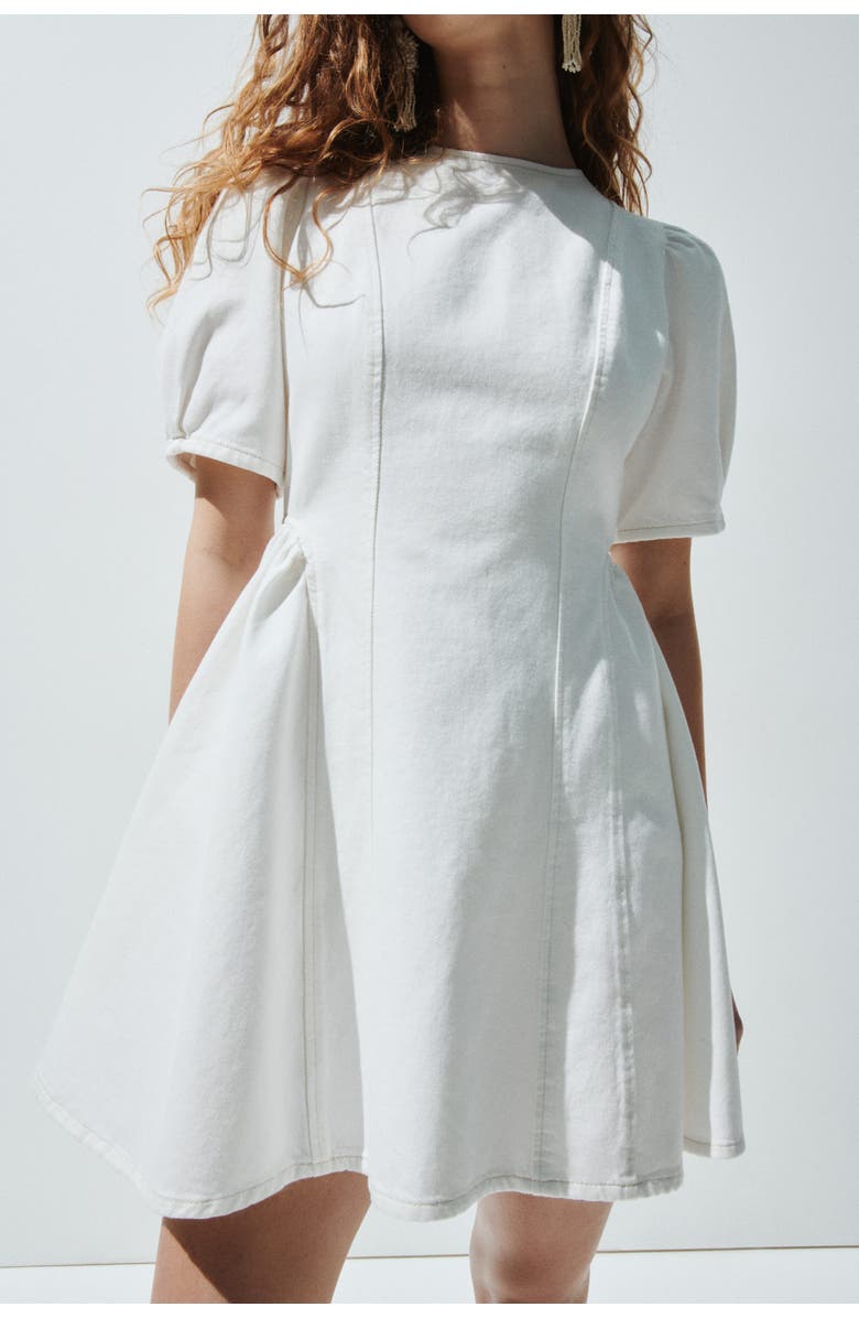 H&M Flared-skirt denim dress, Alternate, color, Cream