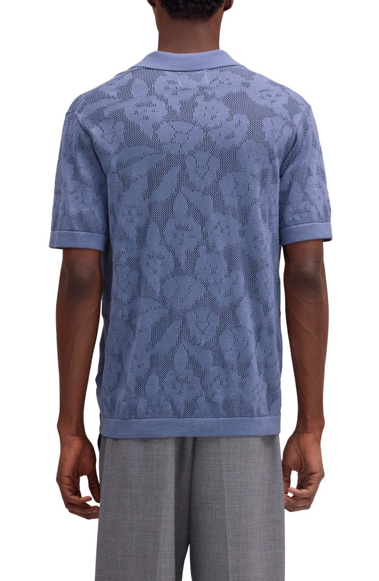 NN07 Ryan Floral Pointelle Jersey Polo, Alternate, color, Stone Blue