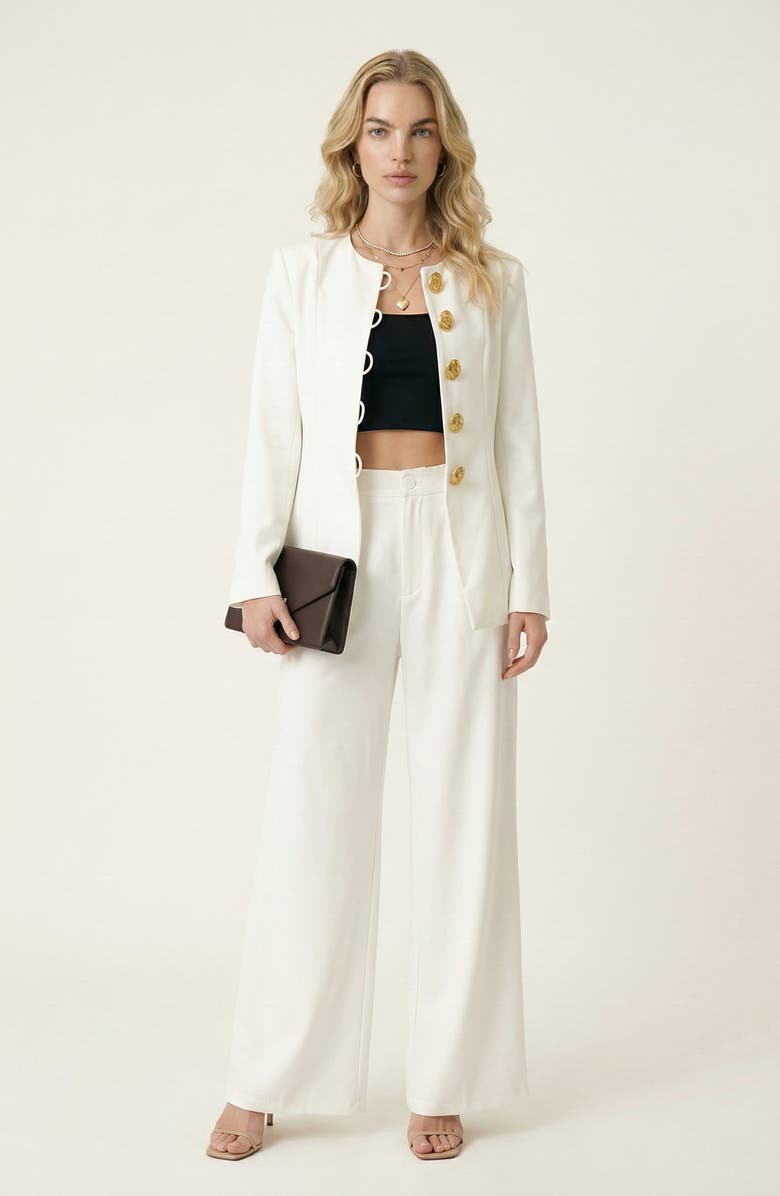 Modenaire Tailored Button Front Jacket and Wide Leg Pants Set, Main, color, Ivory