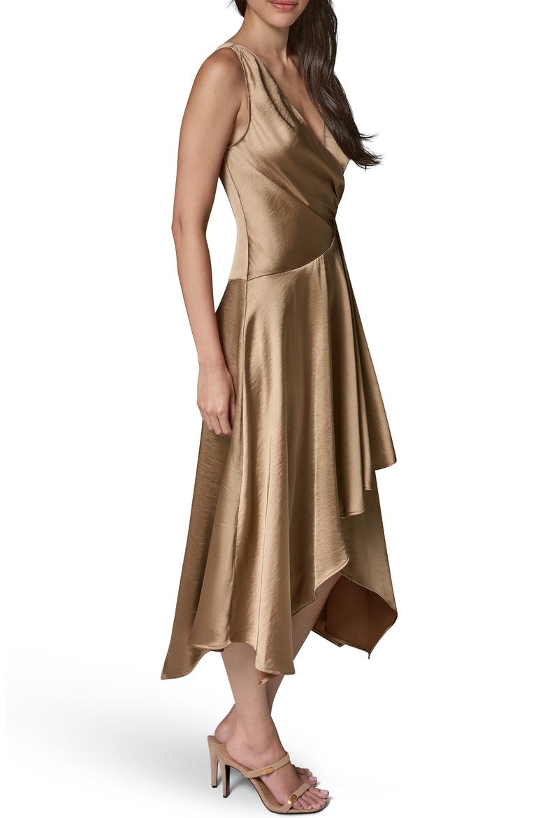 Hammered Satin Handkerchief Hem Dress, Alternate, color, CAMEL
