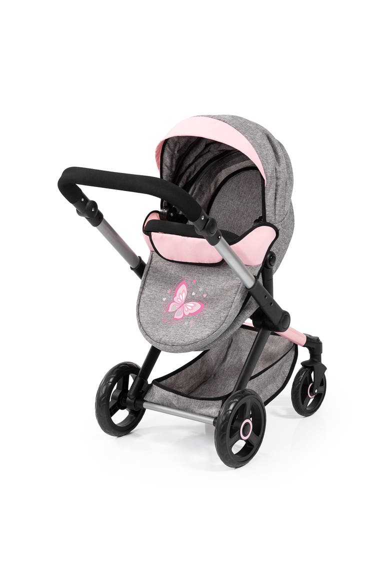 Pram Xeo, Butterfly Grey & Pink For Dolls Up To 20 Inch, Alternate, color, Multicolored