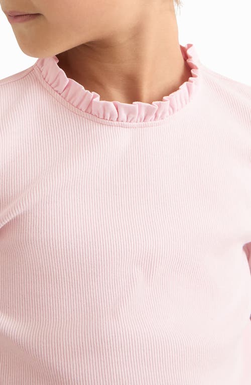 Reiss Kids' Flora Ruffle Neck Long Sleeve Rib T-shirt In Pink