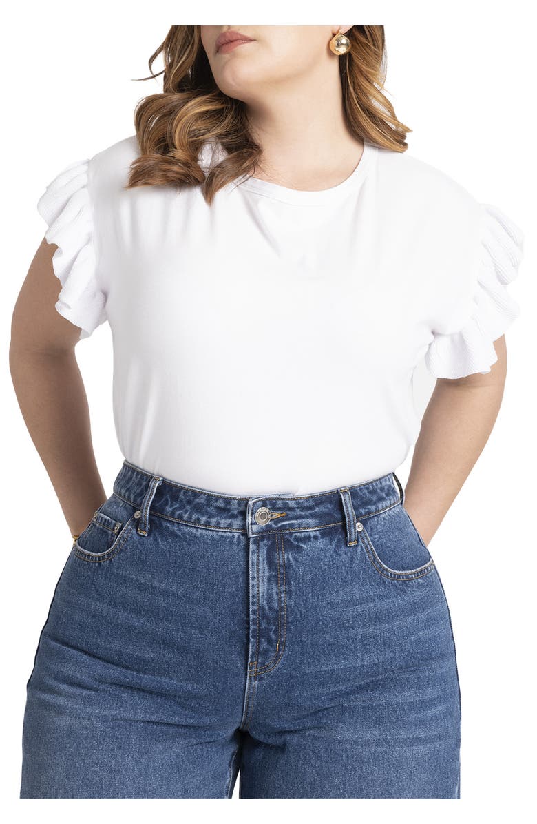 ELOQUII Ruffle Sleeve Tee, Main, color, White