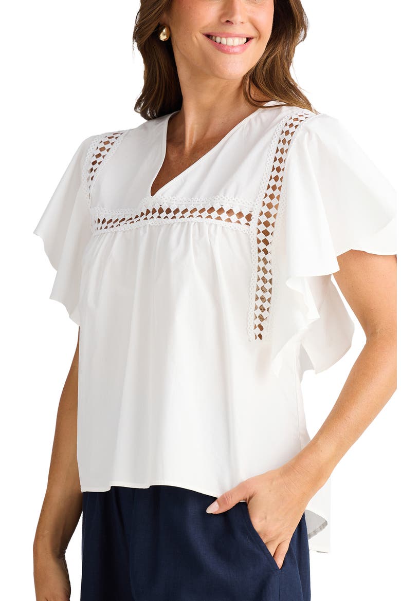 Marcia Flutter Sleeve Cotton Poplin Shirt, Alternate, color, WHITE