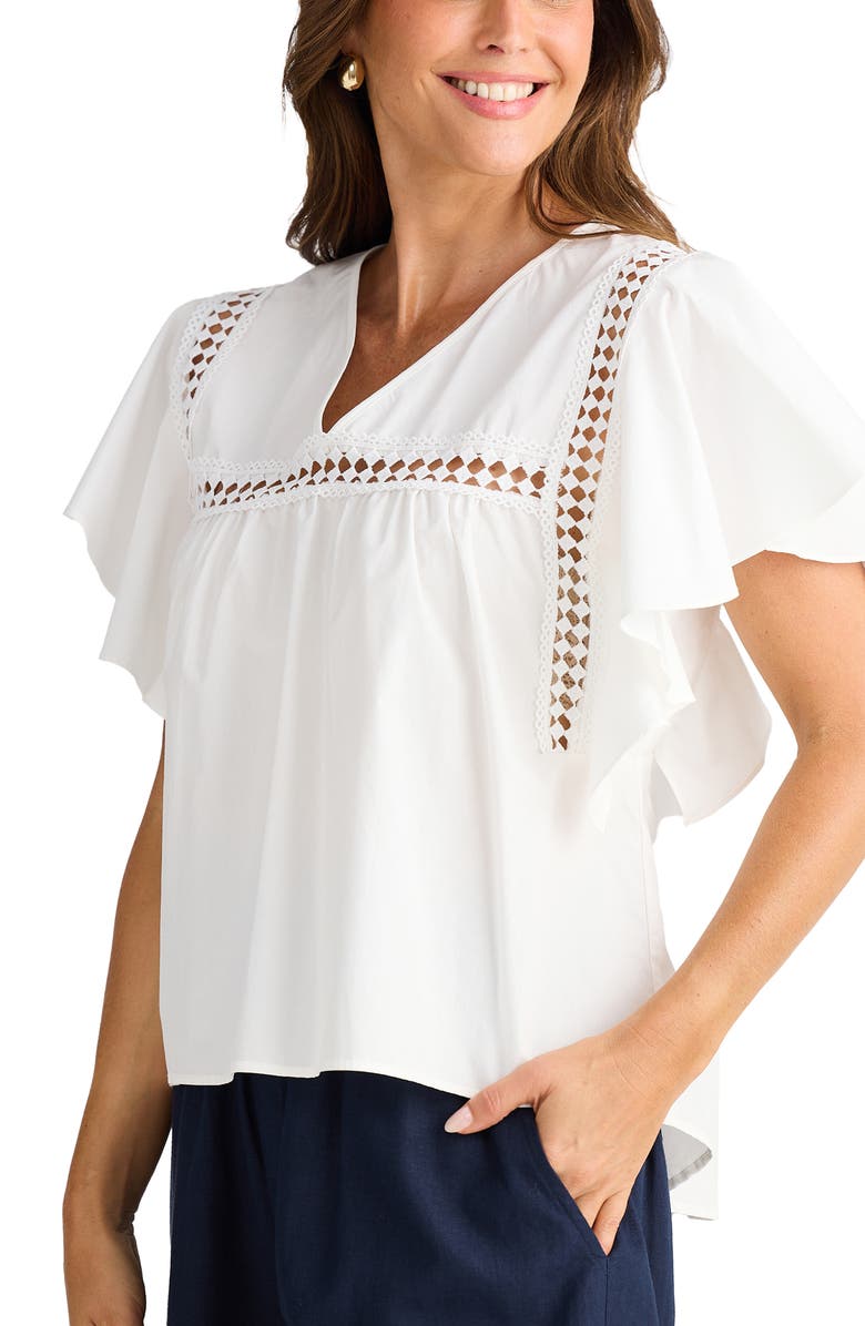 Brave+True Marcia Flutter Sleeve Cotton Poplin Shirt, Alternate, color, White