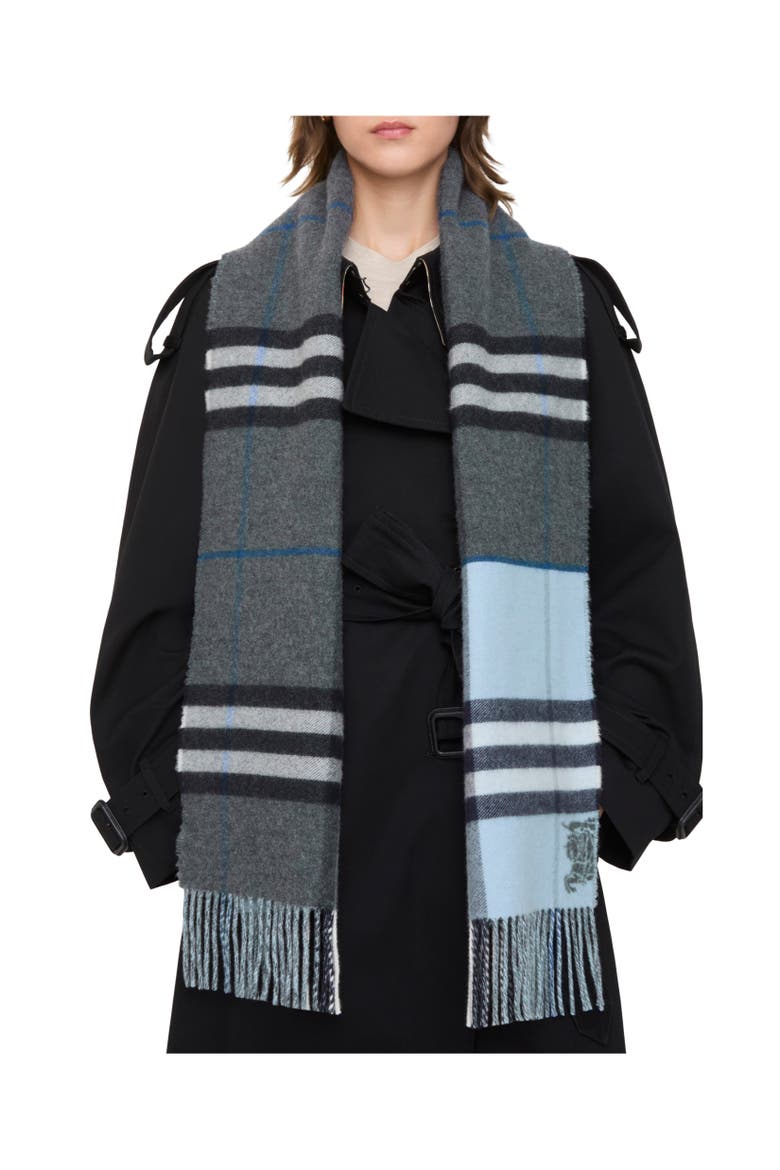 Contrast Check Cashmere Scarf, Alternate, color, Marlborough grey/bank grey