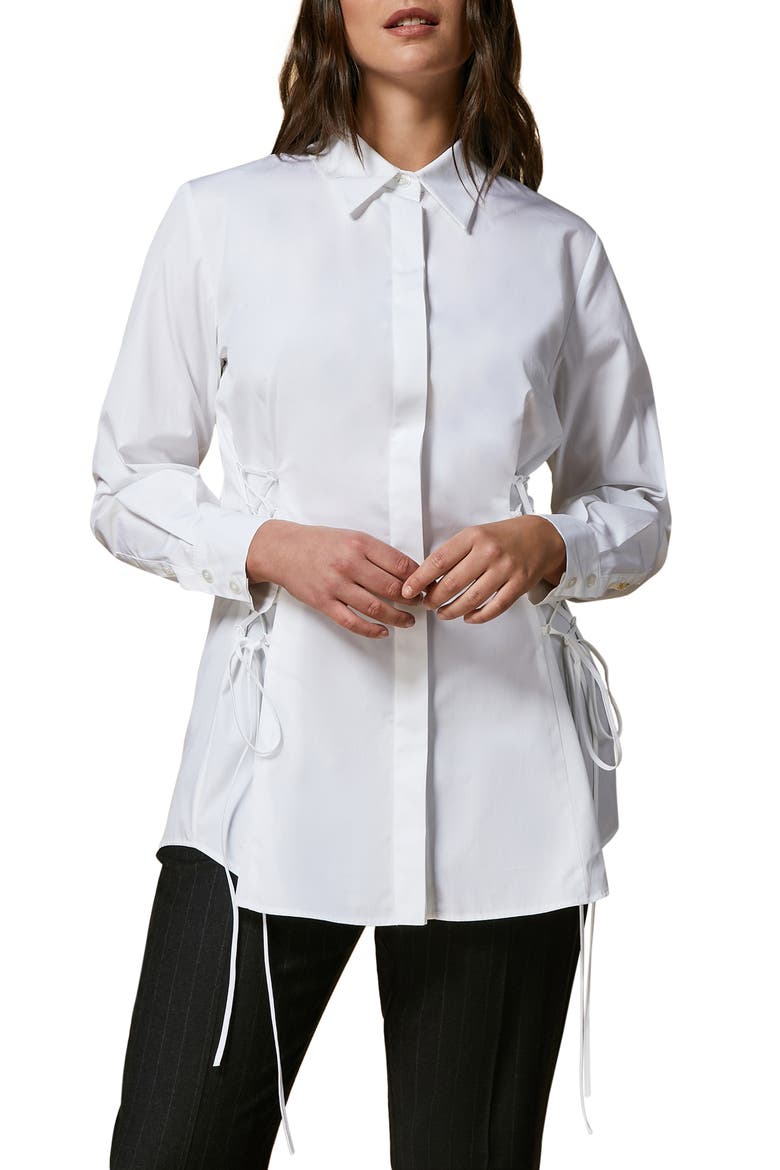 Semifitted Cotton Poplin Tunic Blouse, Main, color, WHITE