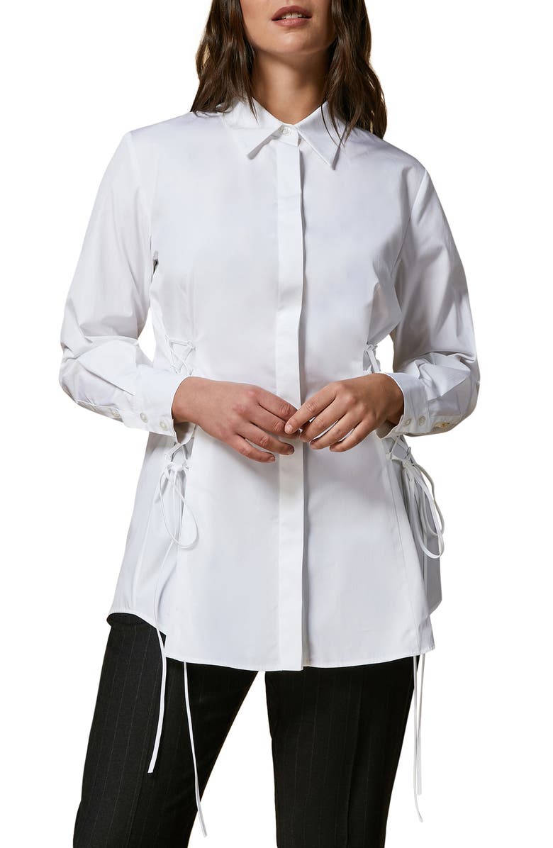 Marina Rinaldi Semifitted Cotton Poplin Tunic Blouse, Main, color,