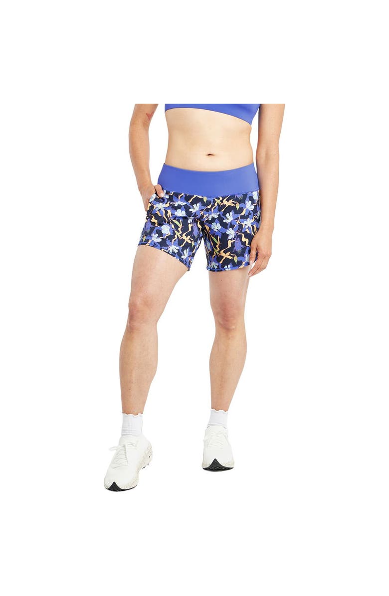 Oiselle Ra Printed 6In Short - Women's, Alternate, color, Ink Blue Aquila Bloom