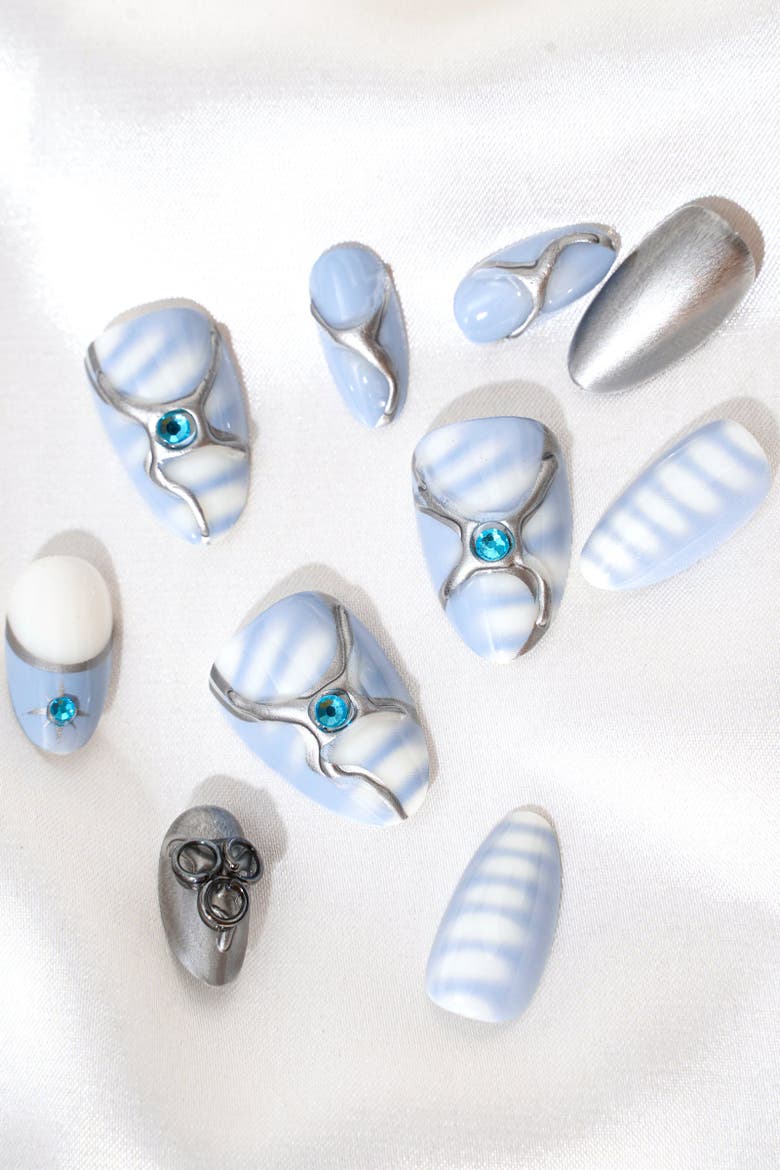 Katseye Bel Air Short Almond Press On Nails, Alternate, color, Blue