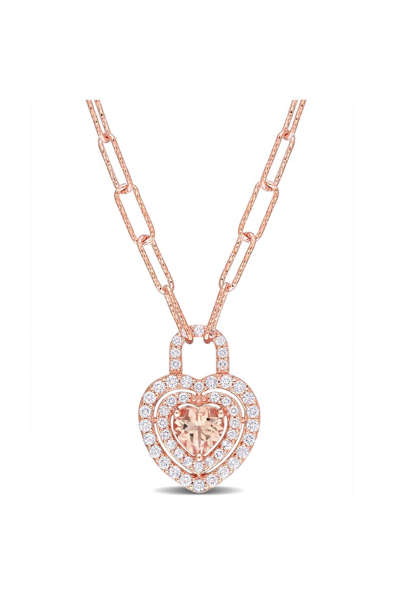 Morganite & White Topaz Heart Necklace, Main, color, Morganite