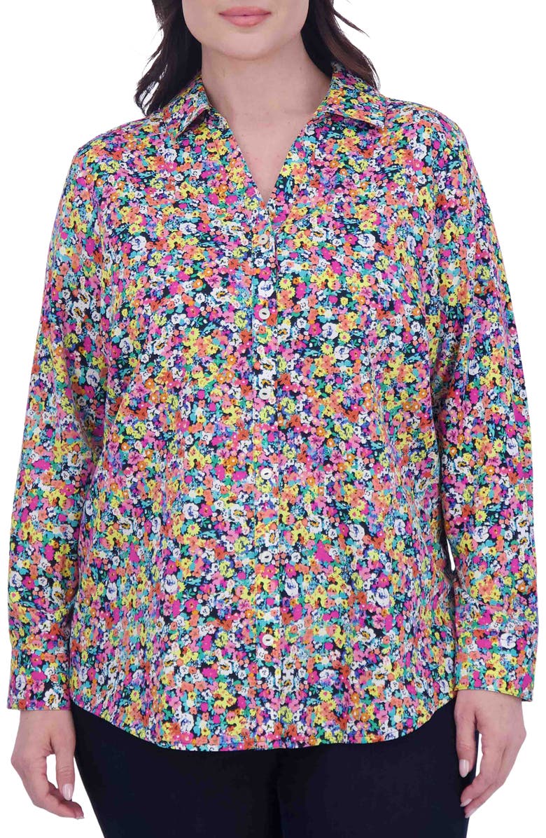 Foxcroft Mary Ditsy Floral Cotton Button-Up Shirt, Main, color,