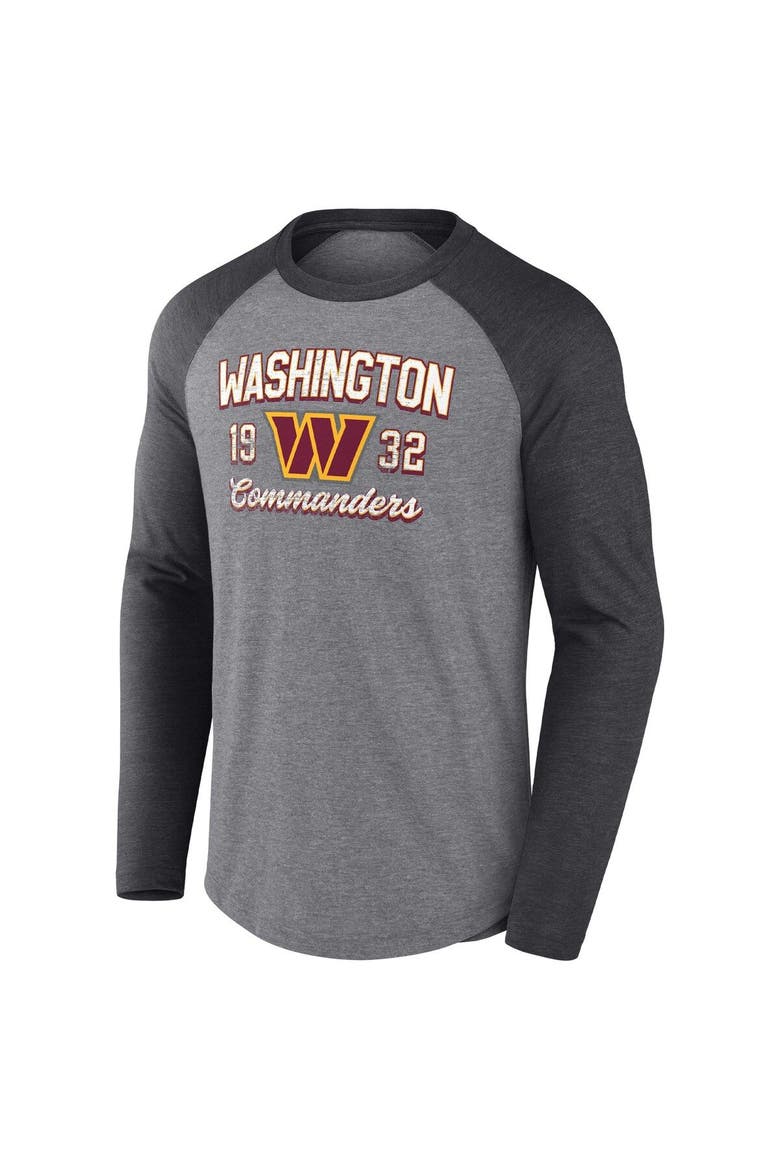 Men's Fanatics Branded Heathered Gray/Heathered Charcoal Washington Commanders Weekend Casual Raglan Long Sleeve T-Shirt, Alternate, color, Heather Gray