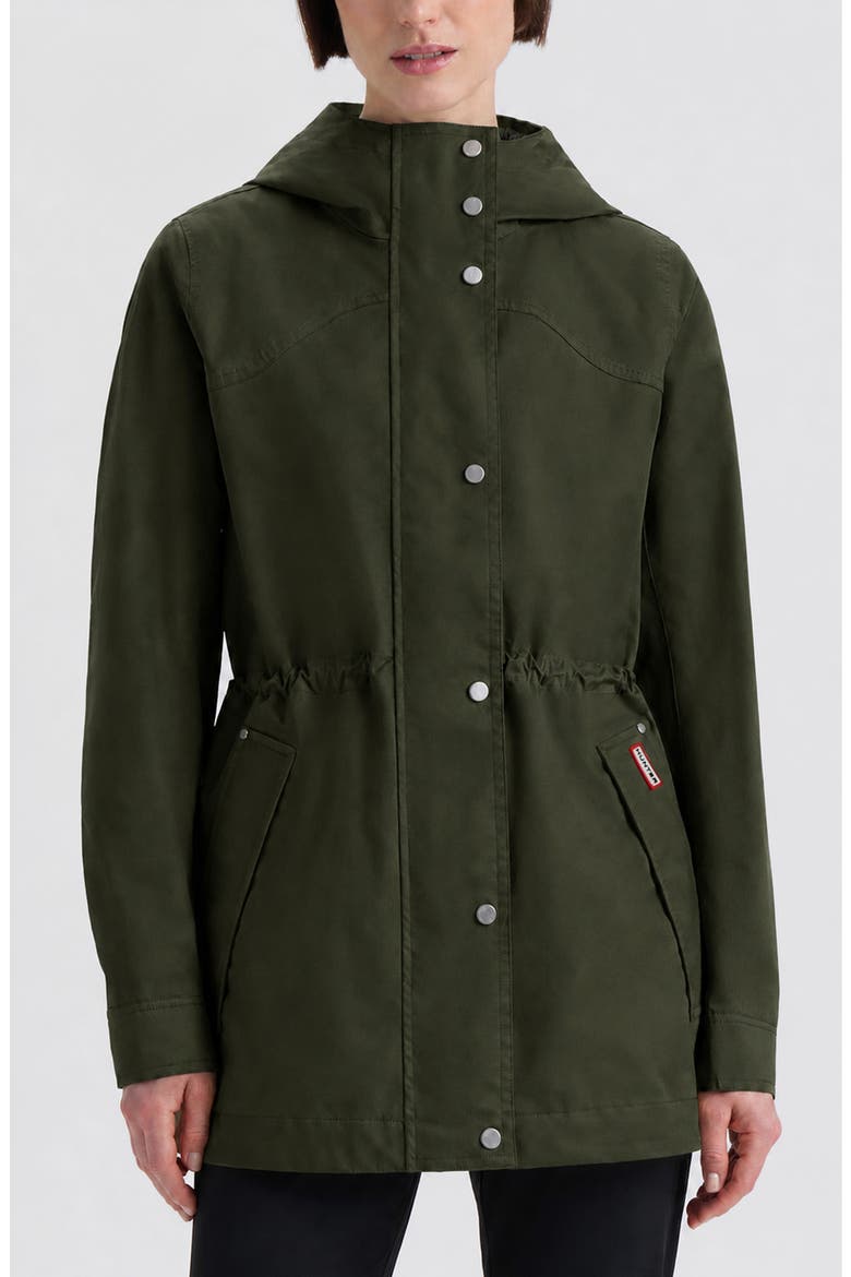 Adela Water Repellent Cotton Canvas Hooded Jacket, Main, color, HUNTER GREEN