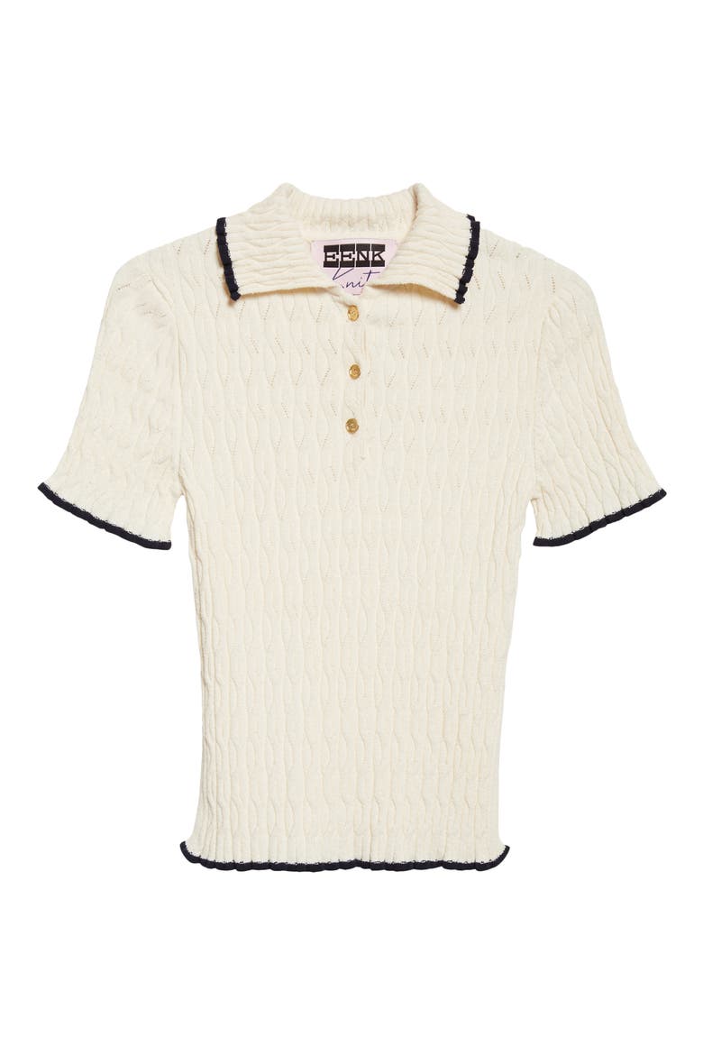Contrast Trim Pointelle Cable Knit Polo, Alternate, color, IVORY