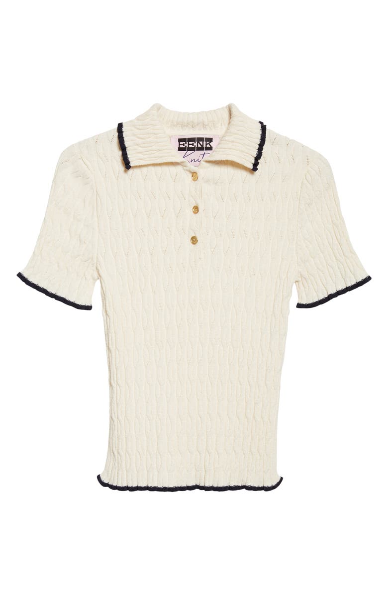 EENK Contrast Trim Pointelle Cable Knit Polo, Main, color, Ivory
