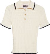 EENK Contrast Trim Pointelle Cable Knit Polo