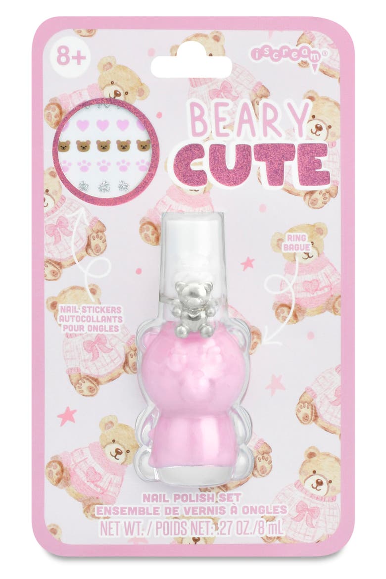 Kids' Beary Cute Nail Polish, Stickers & Ring Set, Alternate, color, MULTI