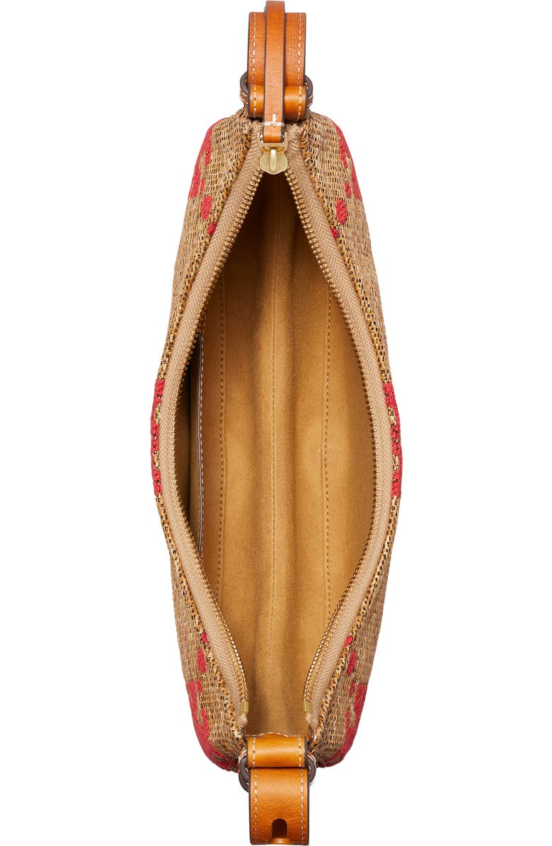 Tory Burch Romy T Monogram Straw Half Moon Shoulder Bag, Alternate, color, Natural