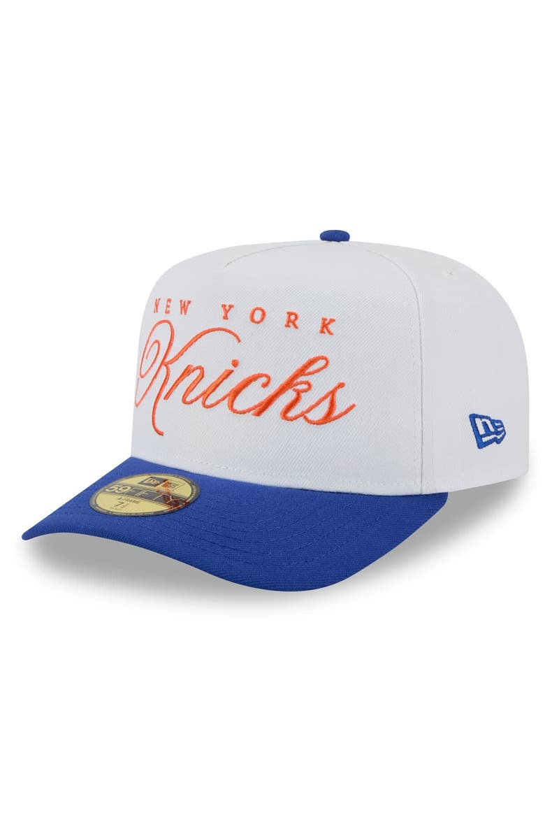 New Era Men's New Era White/Blue New York Knicks 2025 NBA Draft A-Frame 59FIFTY Fitted Hat, Alternate, color, 