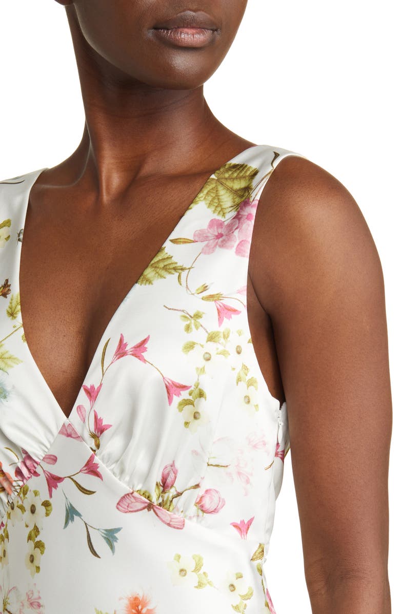 FLORET STUDIOS Floral Empire Waist Satin Minidress, Alternate, color, 