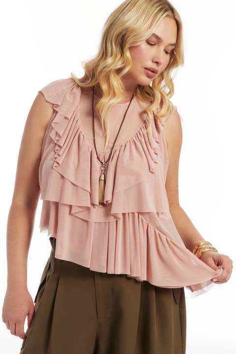 Asymmetric Ruffle Mesh Top (Plus)