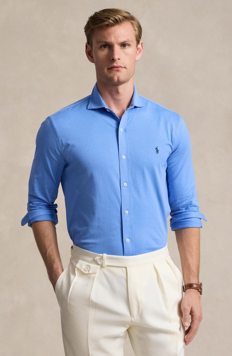 Polo Ralph Lauren Jersey Knit Button-Up Shirt, Alternate, color, 