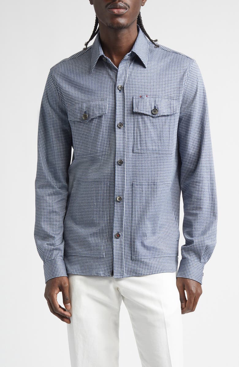 ISAIA The Check Cotton & Silk Overshirt, Main, color, Medium Blue