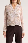 T Tahari Print Long Sleeve Crop Blouse