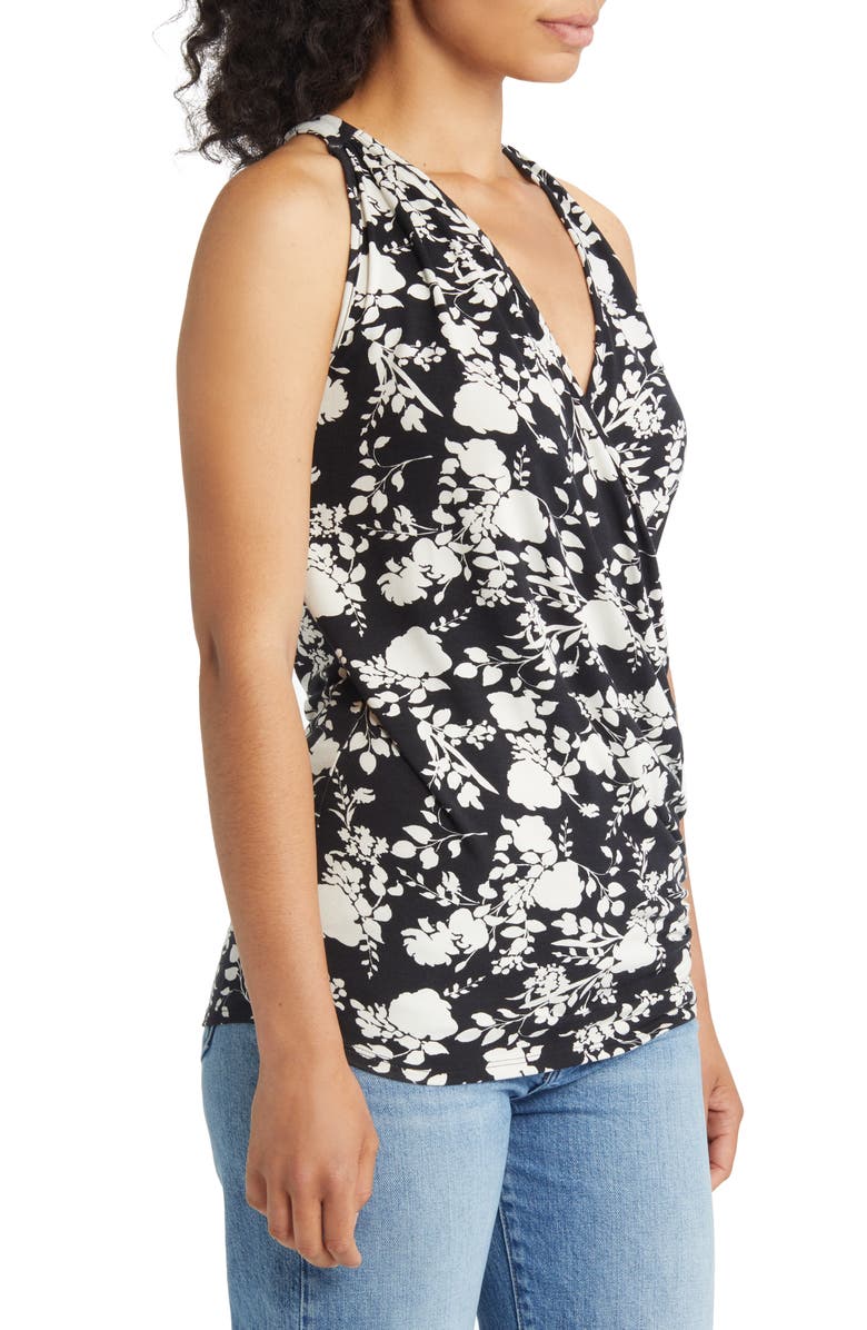 Loveappella Print Faux Wrap Tank, Alternate, color, Black/ Ivory